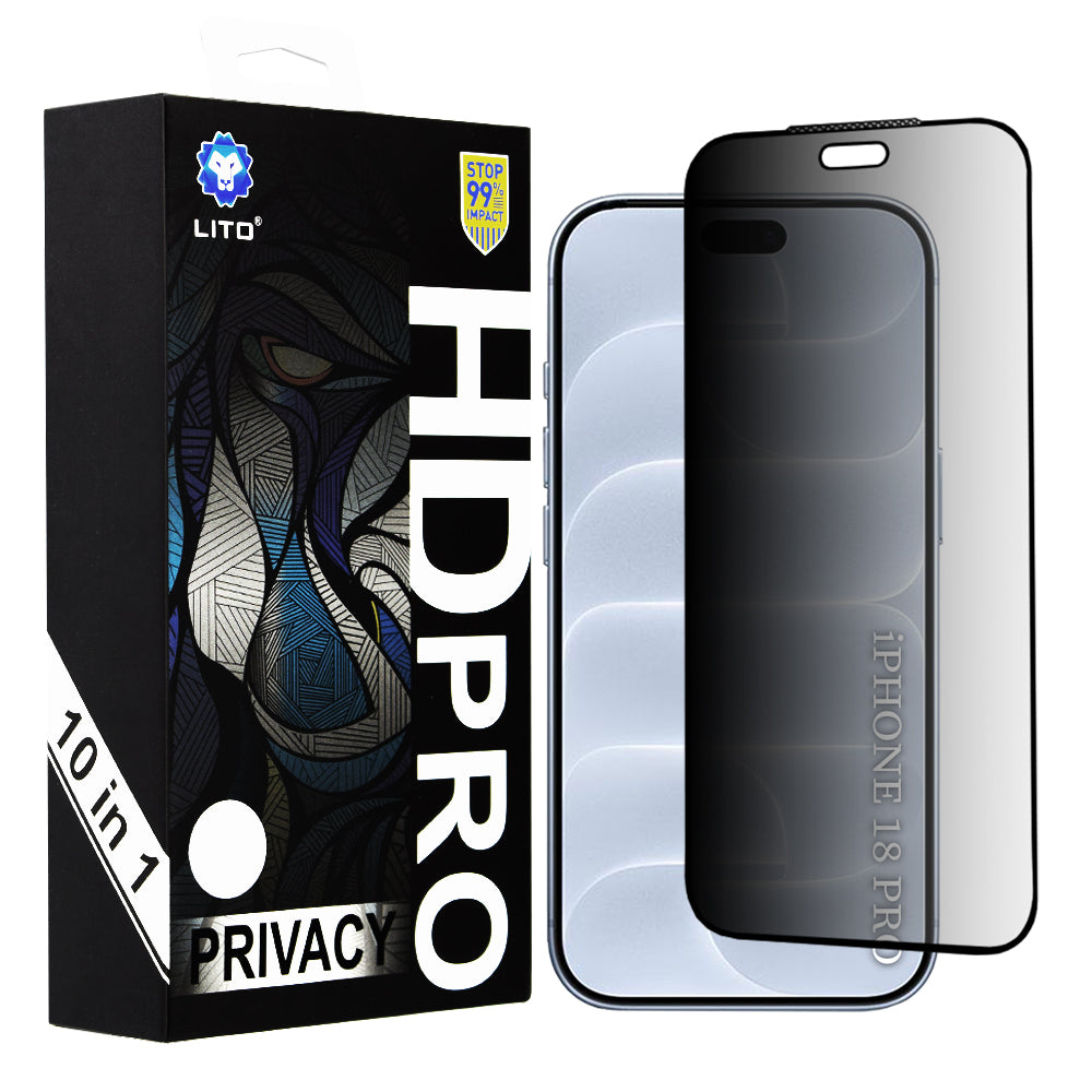 Lito HD Pro Privacy-skärmskydd för Apple iPhone 18 Pro, härdat glas, helhäftande, 10-pack