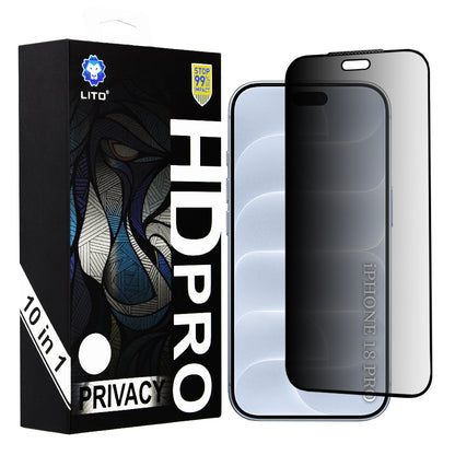 Lito HD Pro Privacy-skärmskydd för Apple iPhone 18 Pro, härdat glas, helhäftande, 10-pack