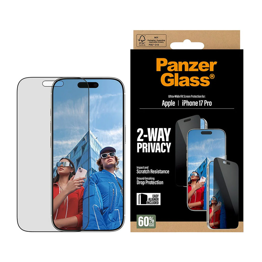 Skyddsfilm för skärm Privacy PanzerGlass Ultra-Wide Fit 2-Way EasyAligner för Apple iPhone 17 Pro, Härdat Glas, Full Lim