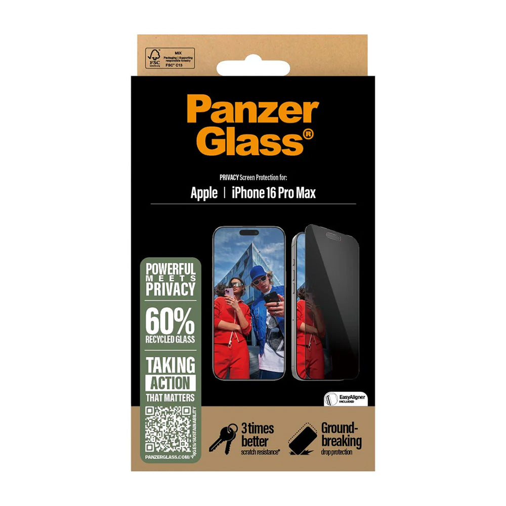 Skyddsfilm för skärm Privacy PanzerGlass Ultra-Wide Fit EasyAligner för Apple iPhone 16 Pro Max, Härdat glas, Full limning