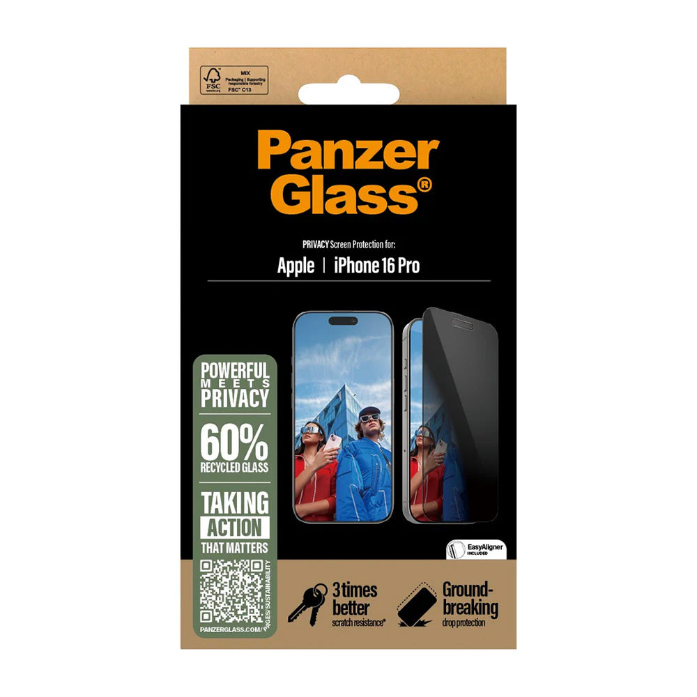 Skyddsfilm för skärm Privacy PanzerGlass Ultra-Wide Fit EasyAligner för Apple iPhone 16 Pro, Härdat Glas, Full Limning