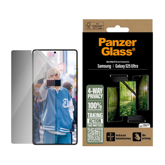 Skyddsfilm för skärm Privacy PanzerGlass Ultra-Wide Fit Eco Matrix 4-Way för Samsung Galaxy S25 Ultra S938, Härdat Glas, Full Lim