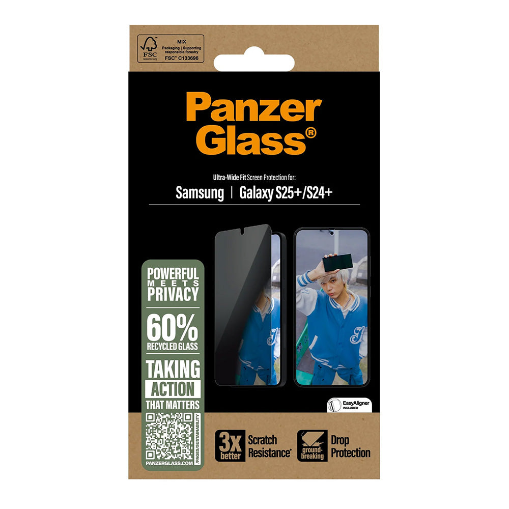 Skyddsfilm för skärm Privacy PanzerGlass Ultra-Wide Fit för Samsung Galaxy S25+ S936 / S24+ S926, Härdat Glas, Full Lim
