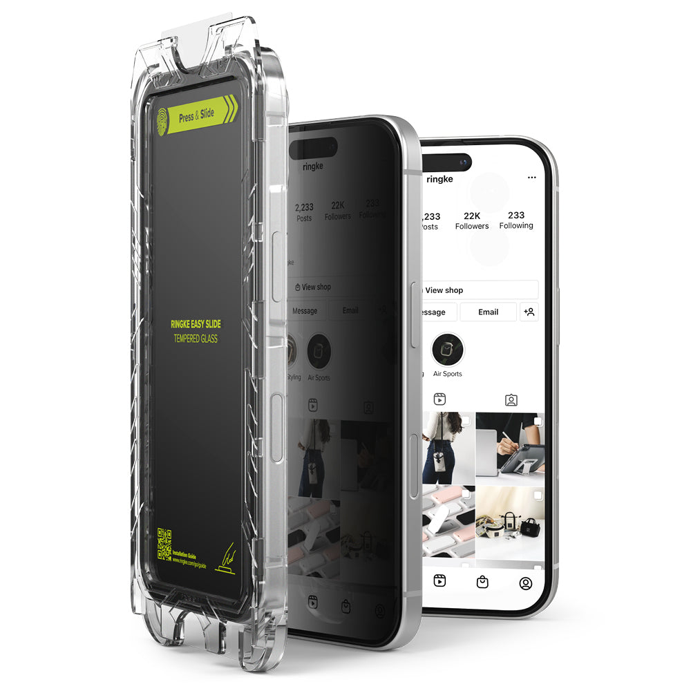 Skärmskydd Privacy Ringke Easy Slide för Apple iPhone 16 Plus / 15 Plus, Härdat Glas, Full Lim, Set med 2 stycken