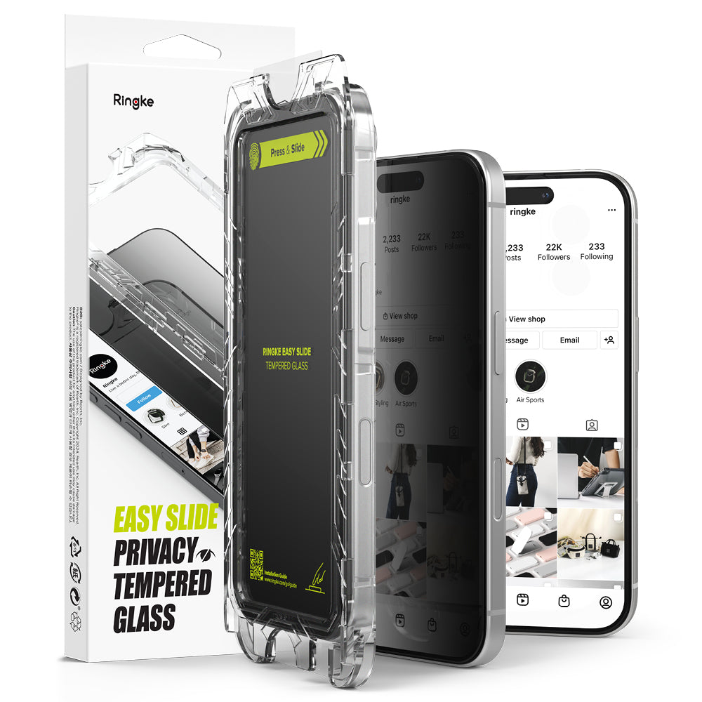Skärmskydd Privacy Ringke Easy Slide för Apple iPhone 16 Plus / 15 Plus, Härdat Glas, Full Lim, Set med 2 stycken