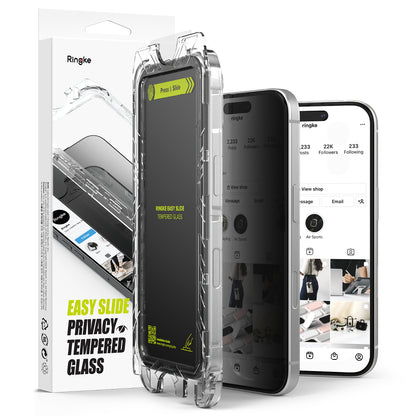 Skärmskydd Privacy Ringke Easy Slide för Apple iPhone 16 Plus / 15 Plus, Härdat Glas, Full Lim, Set med 2 stycken
