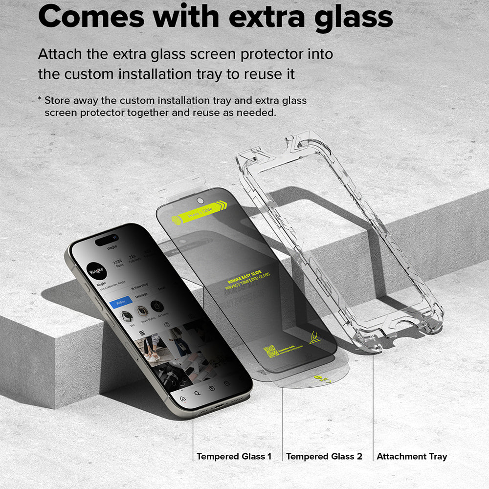 Skärmskydd Privacy Ringke Easy Slide för Apple iPhone 16 Plus / 15 Plus, Härdat Glas, Full Lim, Set med 2 stycken