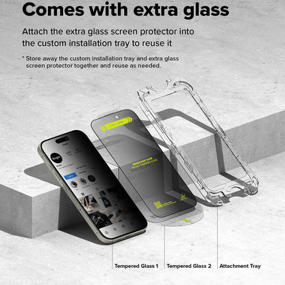 Skärmskydd Privacy Ringke Easy Slide för Apple iPhone 16 Plus / 15 Plus, Härdat Glas, Full Lim, Set med 2 stycken