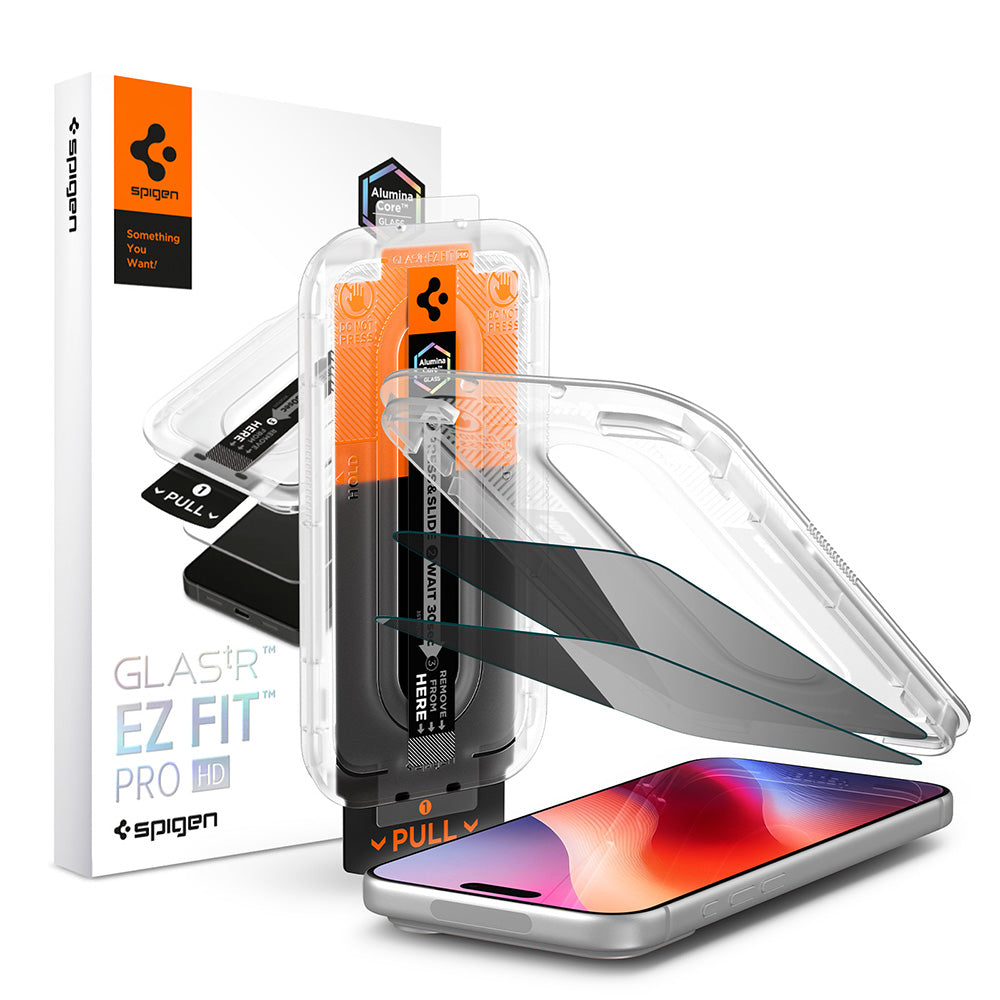 Integritetsskärmskydd Spigen GlastR EZ FIT Pro HD för Apple iPhone 18 Pro Max, Härdat glas, Fullt lim, Set om 2 stycken AGL12033