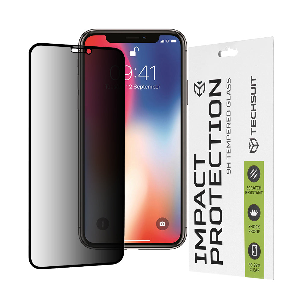 Privacy Techsuit skärmskydd för Apple iPhone 11 Pro / XS / X, härdat glas, full limning, 111D