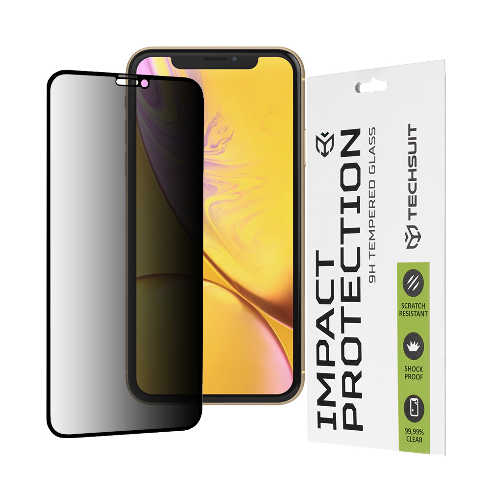 Privacy Techsuit skärmskydd för Apple iPhone 11 / XR, härdat glas, full lim, 111D