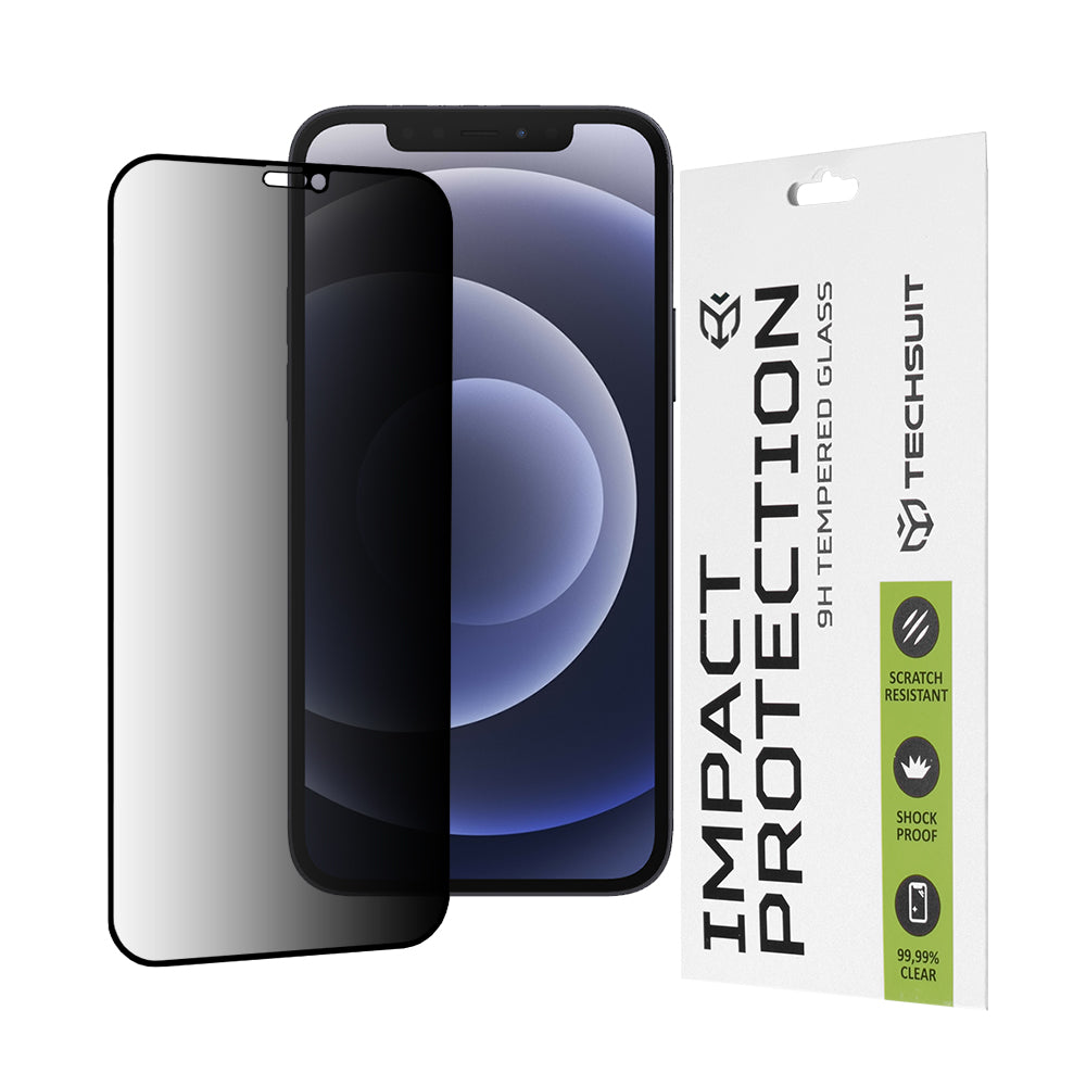 Privacy Techsuit skärmskydd för Apple iPhone 12 / 12 Pro, härdat glas, full lim, 111D