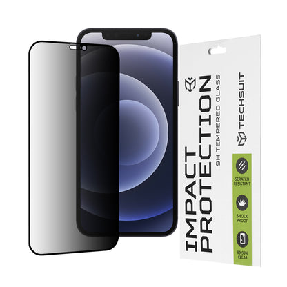 Privacy Techsuit skärmskydd för Apple iPhone 12 / 12 Pro, härdat glas, full lim, 111D