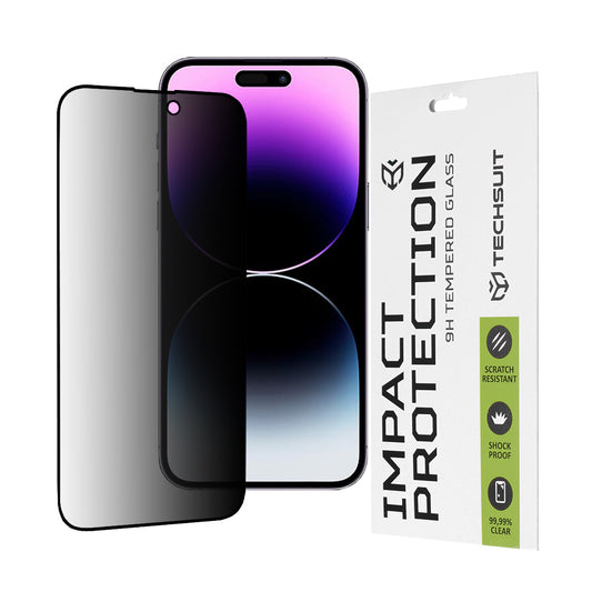 Privacy Techsuit skärmskydd för Apple iPhone 14 Pro Max, härdat glas, full limning, 111D