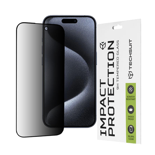 Privacy Techsuit skärmskydd för Apple iPhone 15 Pro, härdat glas, full lim, 111D