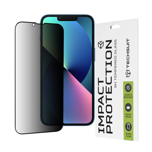 Privacy Techsuit skärmskydd för Apple iPhone 17e / 16e / 14 / 13 Pro, härdat glas, full limning, 111D