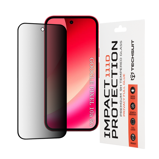Skärmskydd Privacy Techsuit för Google Pixel 10a, Härdat Glas, Full Glue, 111D