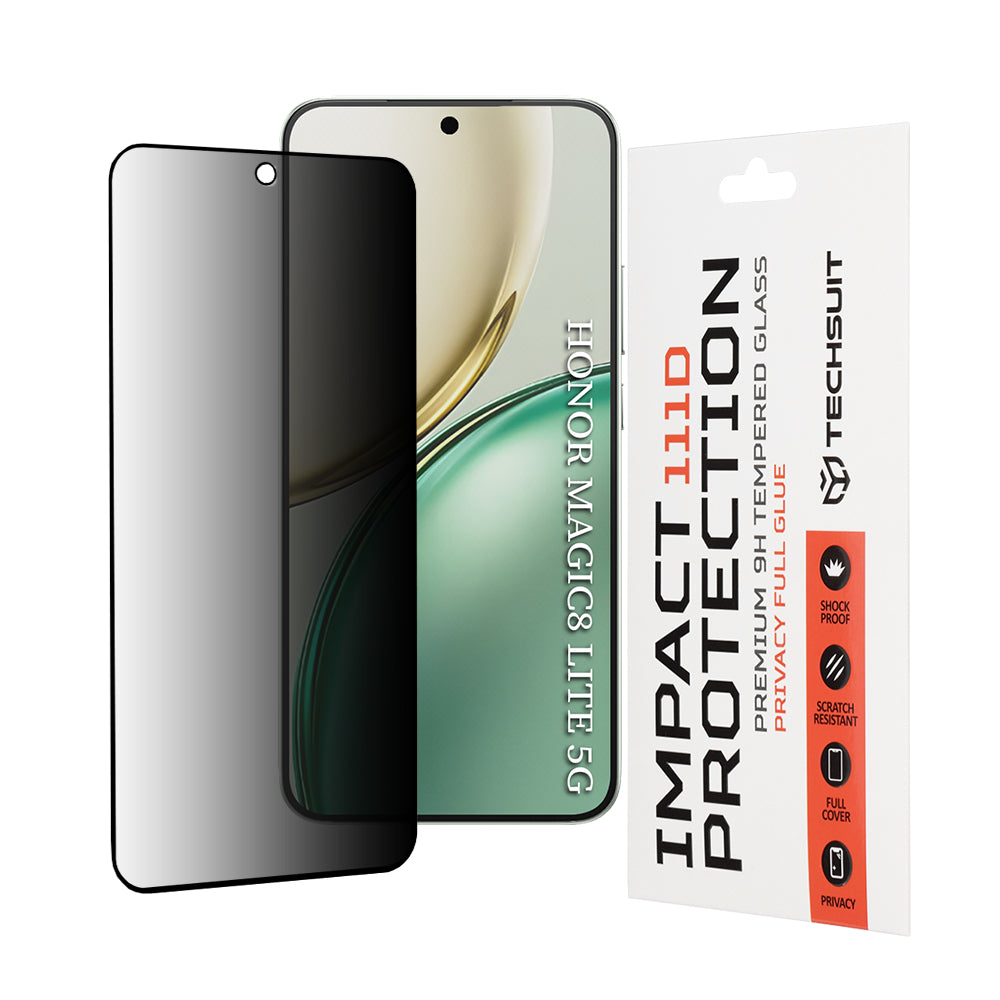Skärmskydd Privacy Techsuit för Honor Magic8 Lite, Härdat Glas, 111D