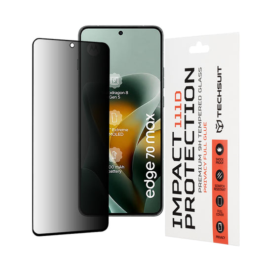 Privacy Techsuit skärmskydd för Motorola Edge 70 Max, härdat glas, full lim, 111D