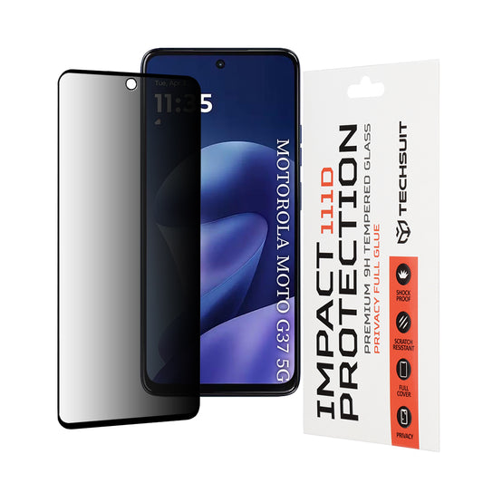 Privacy Techsuit skärmskydd för Motorola Moto G47 / G37 Power / G37, härdat glas, full lim, 111D