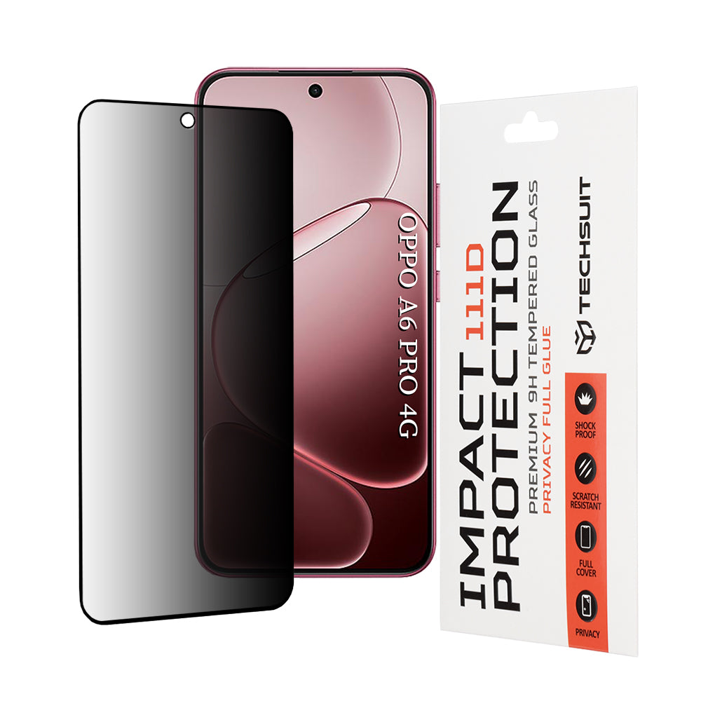 Skyddsfilm för skärm Privacy Techsuit för Oppo A6 Pro 5G / A6 Pro 4G, Härdat glas, Full lim, 111D