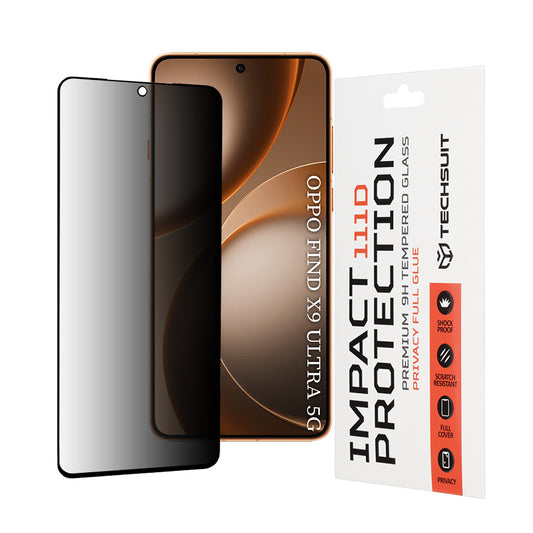 Privacy Techsuit skärmskydd för Oppo Find X9 Ultra, härdat glas, full limning, 111D