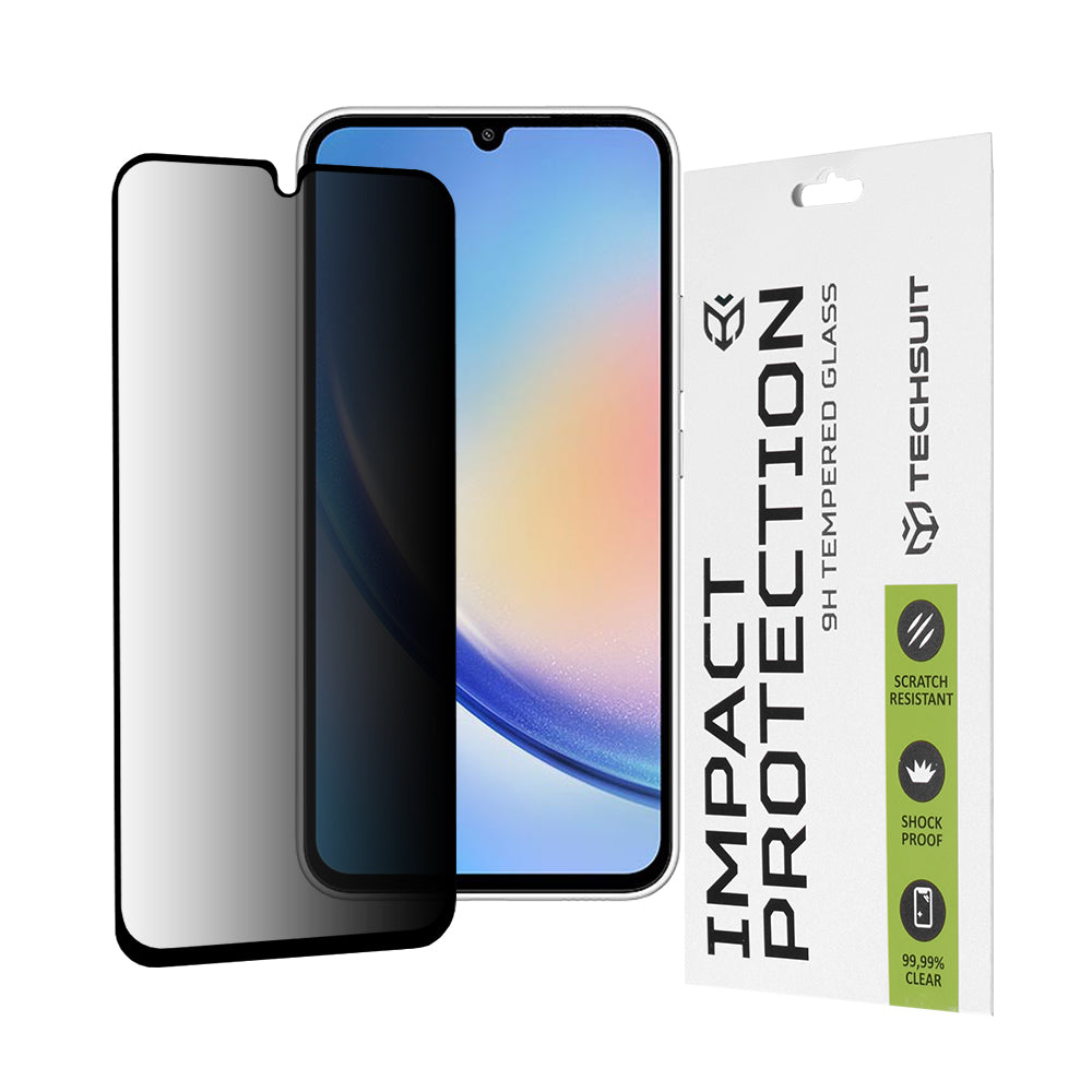 Privacy Techsuit skärmskydd för Samsung Galaxy A34 A346, härdat glas, full lim, 111D
