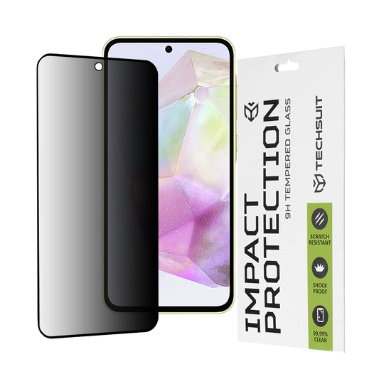 Privacy Techsuit skärmskydd för Samsung Galaxy M56 M566 / M35 / A55 5G A556 / A35 5G A356, härdat glas, full limning, 111D