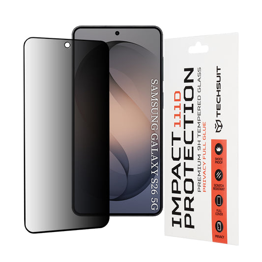 Skyddsfilm Privacy Techsuit för Samsung Galaxy S26, Härdat Glas, Full Glue, 111D