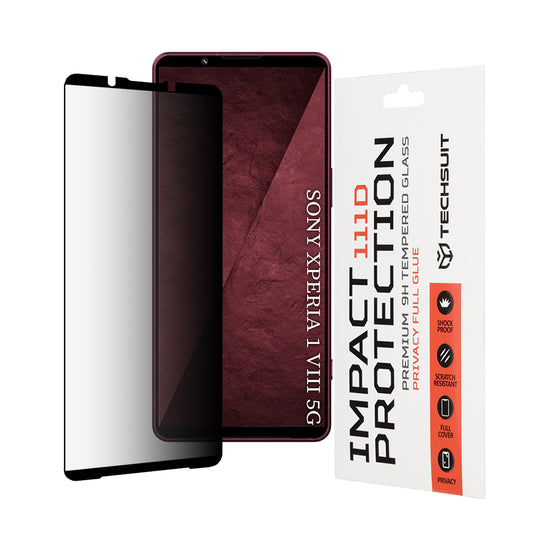 Privacy Techsuit skärmskydd för Sony Xperia 1 VIII, härdat glas, full limning, 111D