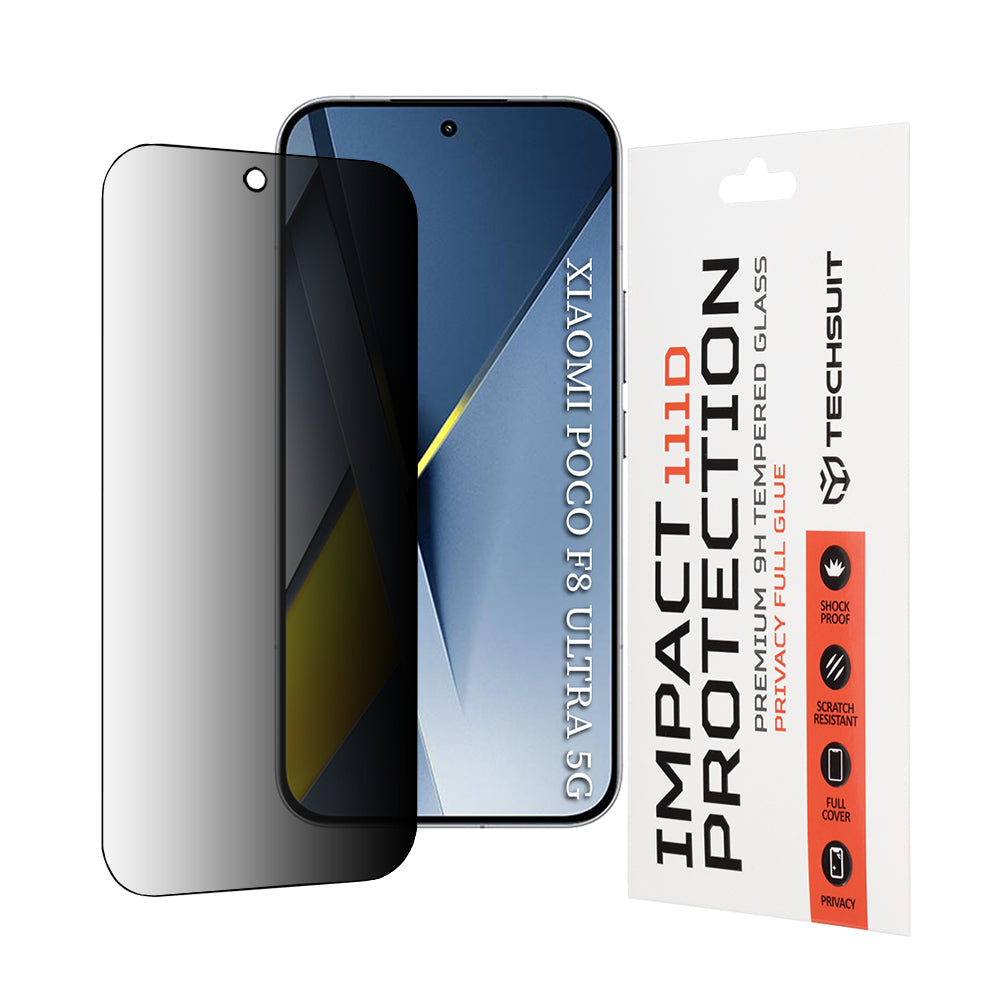 Skärmskydd Privacy Techsuit för Xiaomi Poco F8 Ultra, Härdat Glas, Full Lim, 111D