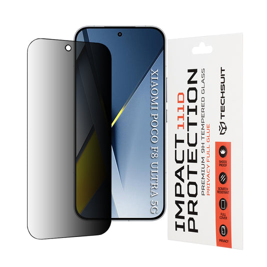 Skärmskydd Privacy Techsuit för Xiaomi Poco F8 Ultra, Härdat Glas, Full Lim, 111D