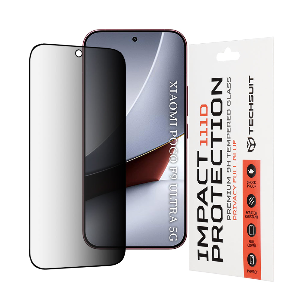 Techsuit Privacy-skärmskydd för Xiaomi Poco F9 Ultra, härdat glas, fullständig limyta, 111D