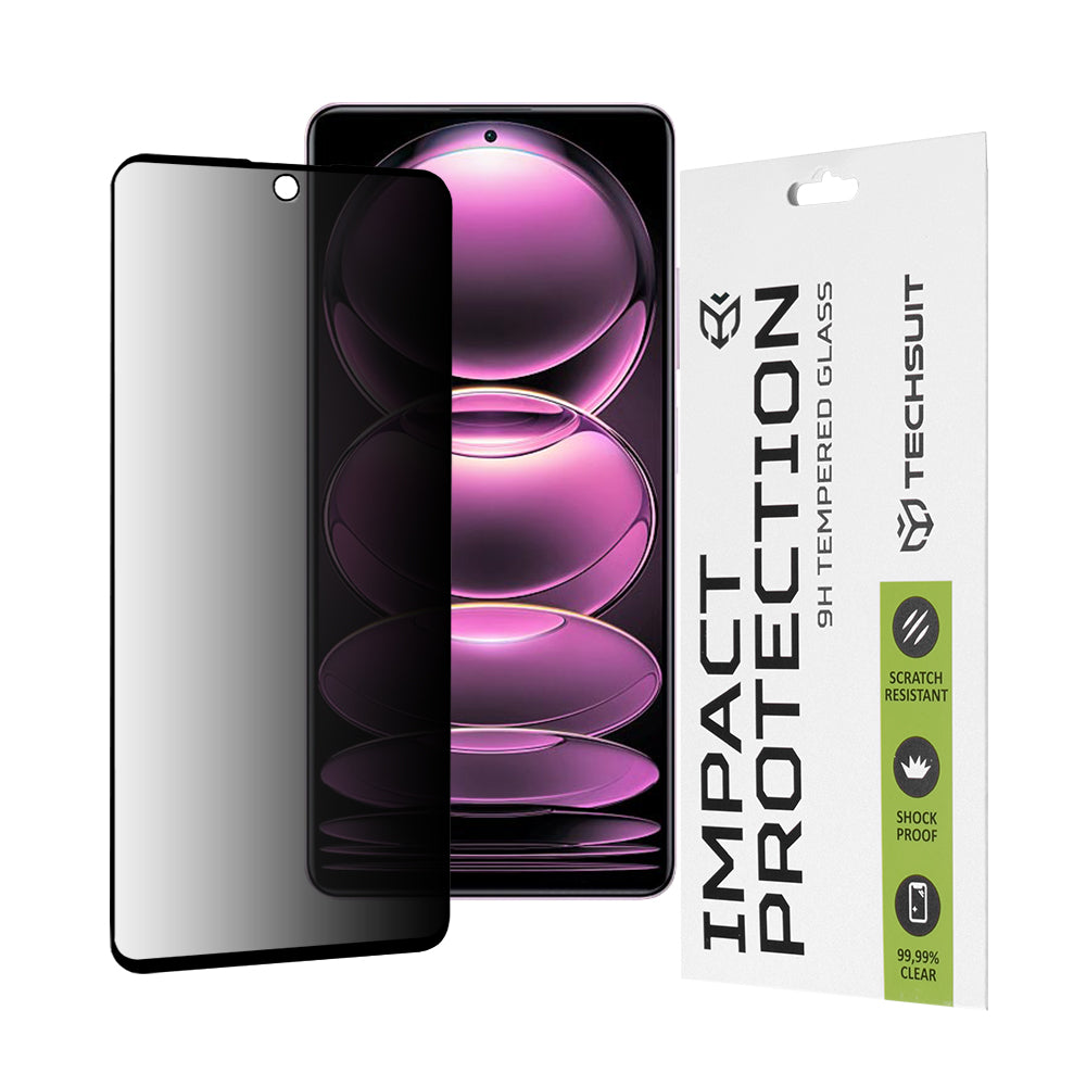 Privacy Techsuit skärmskydd för Xiaomi Poco X5 Pro / Redmi Note 12 Pro 5G / Note 12 Pro+, Härdat glas, Full lim, 111D