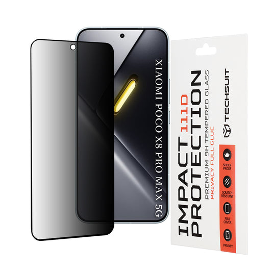 Skyddsfilm Privacy Techsuit för Xiaomi Poco X8 Pro Max, Härdat Glas, Full Lim, 111D