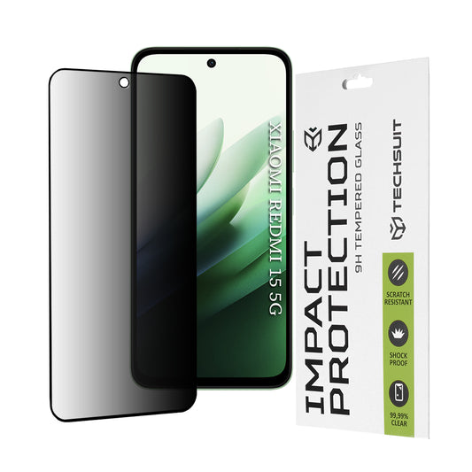 Privacy Techsuit skärmskydd för Xiaomi Redmi 15 5G / 15 4G, härdat glas, full limning, 111D