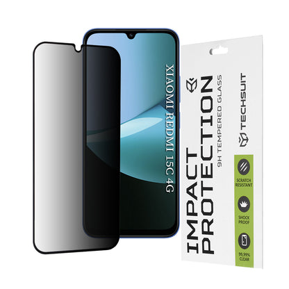 Privacy Techsuit skärmskydd för Xiaomi Redmi 15C 5G / 15C 4G, härdat glas, full limning, 111D