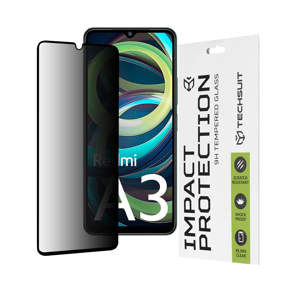 Privacy Techsuit skärmskydd för Xiaomi Redmi A3x / A3, härdat glas, full lim, 111D