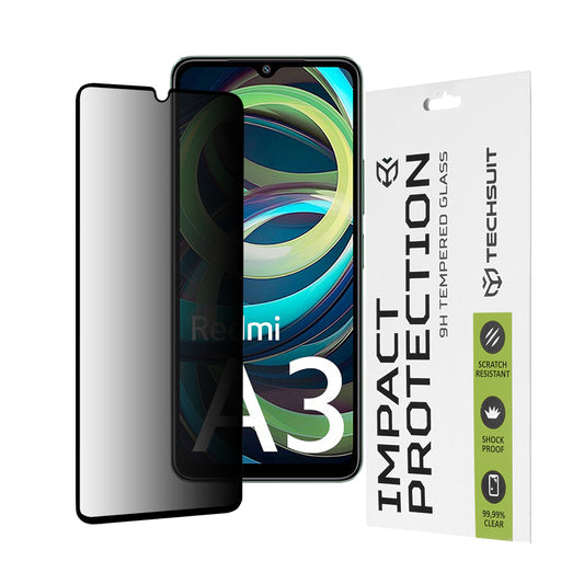 Privacy Techsuit skärmskydd för Xiaomi Redmi A3x / A3, härdat glas, full lim, 111D