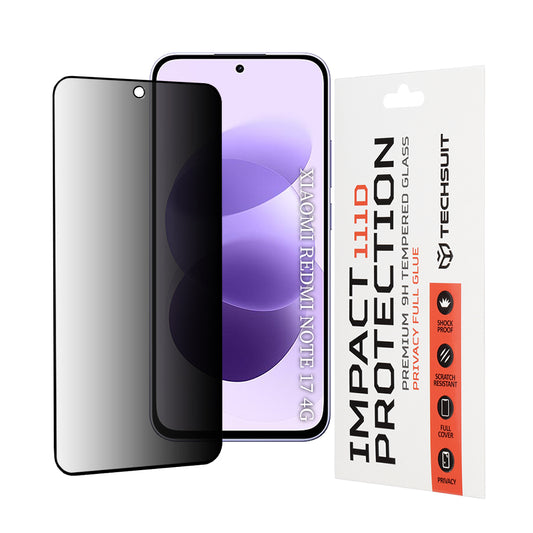 Techsuit Privacy-skärmskydd för Xiaomi Redmi Note 17 4G / Note 17 5G, härdat glas, helklistrat, 111D