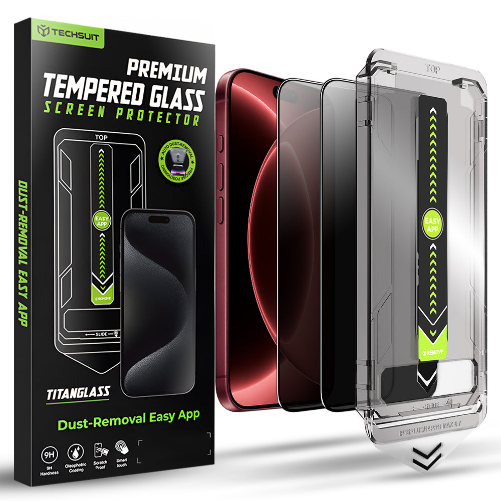 Privacy Techsuit TitanGlass skärmskydd för Apple iPhone 18 Pro Max, härdat glas, full limning, set med 2 stycken
