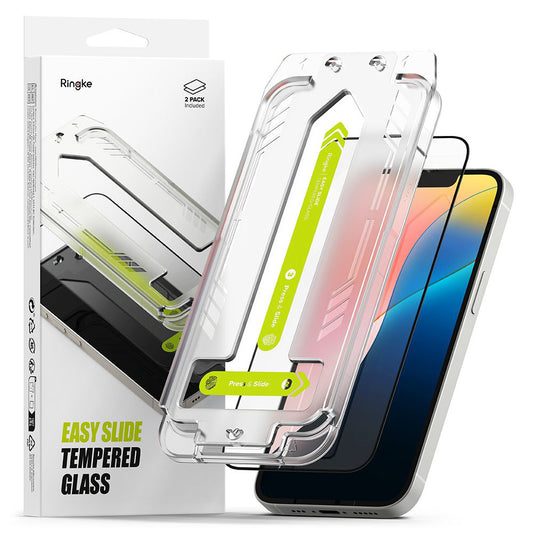 Skärmskydd Ringke Easy Slide för Apple iPhone 17e / 16e / 14 / 13 Pro, Härdat glas, Full lim, Set med 2 stycken, Svart