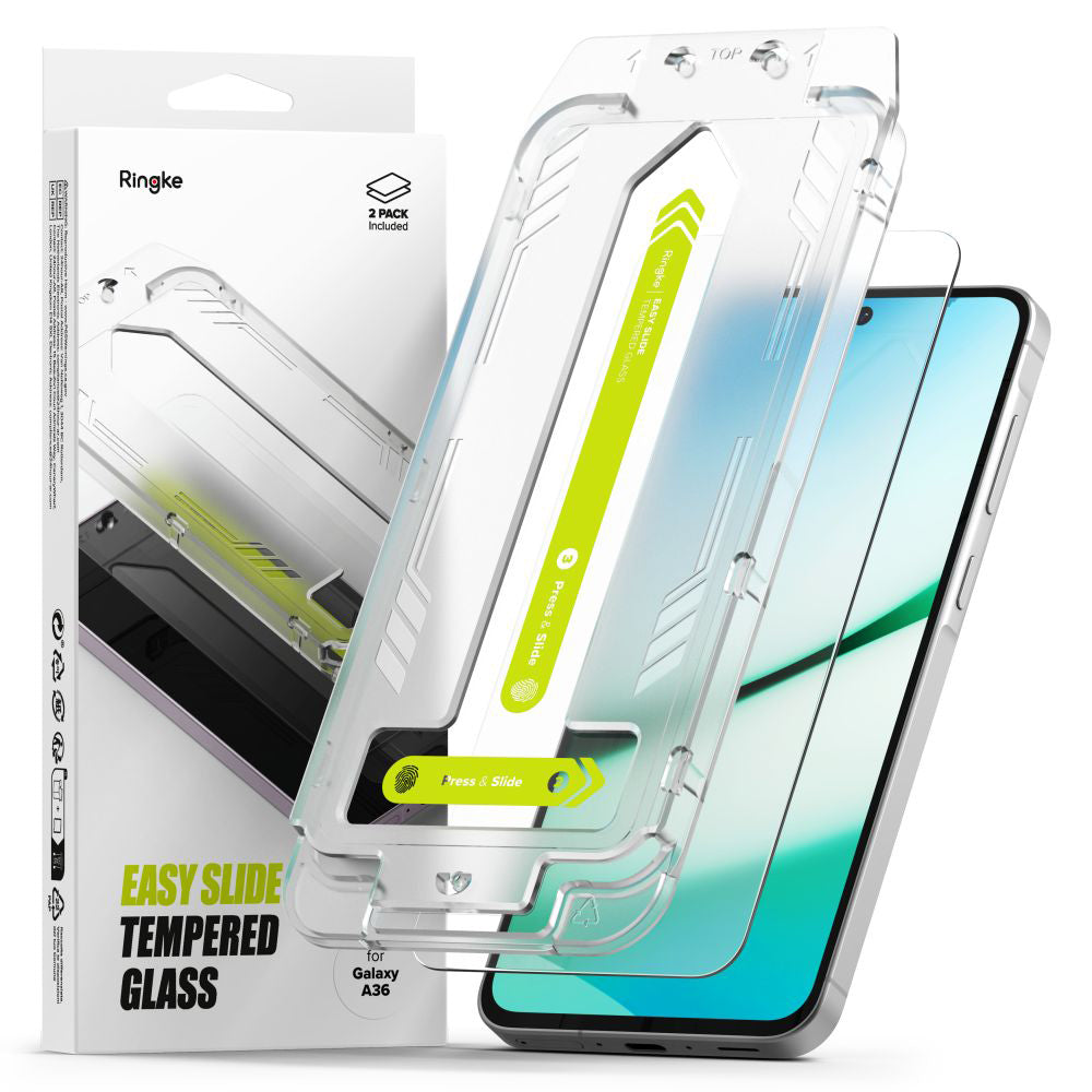 Ringke Easy Slide skärmskydd för Samsung Galaxy A36 A366, härdat glas, full limning, set med 2 stycken