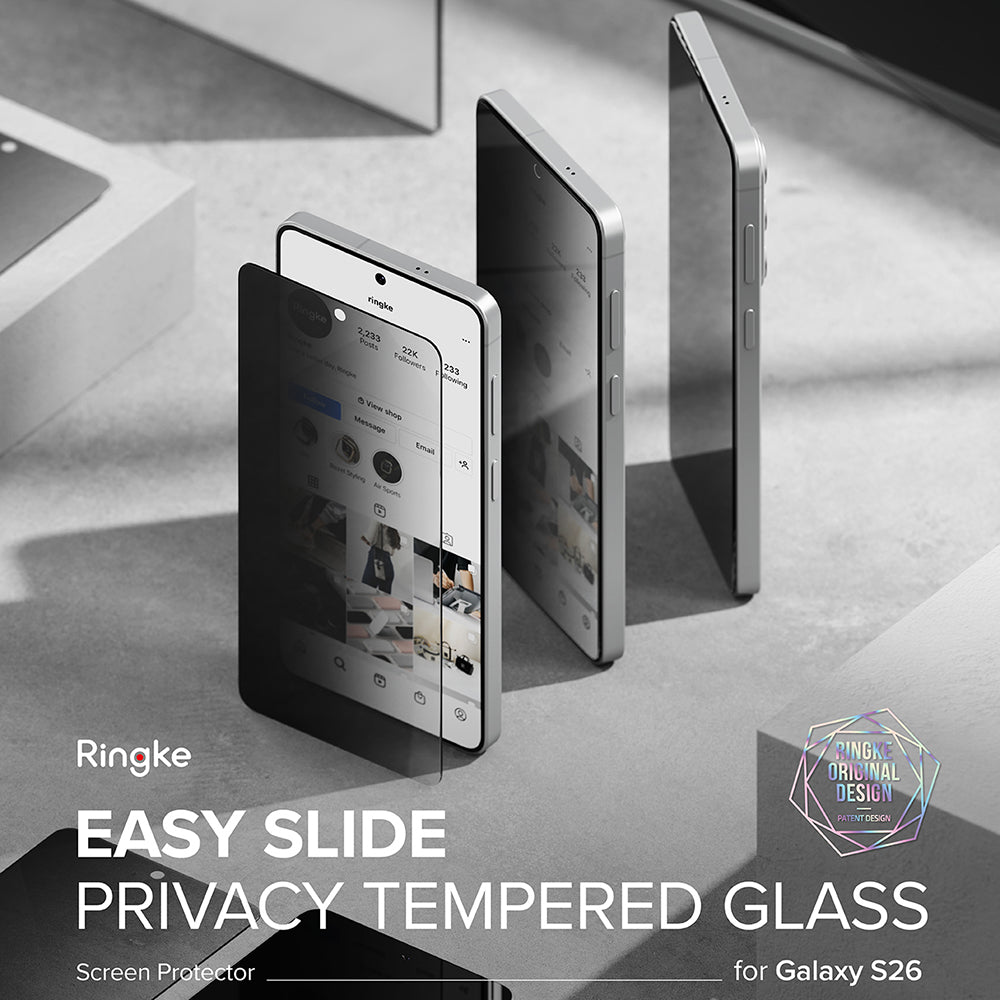 Skärmskydd Ringke Easy Slide för Samsung Galaxy S26, Härdat Glas, Full Lim, Set med 2 stycken, Svart