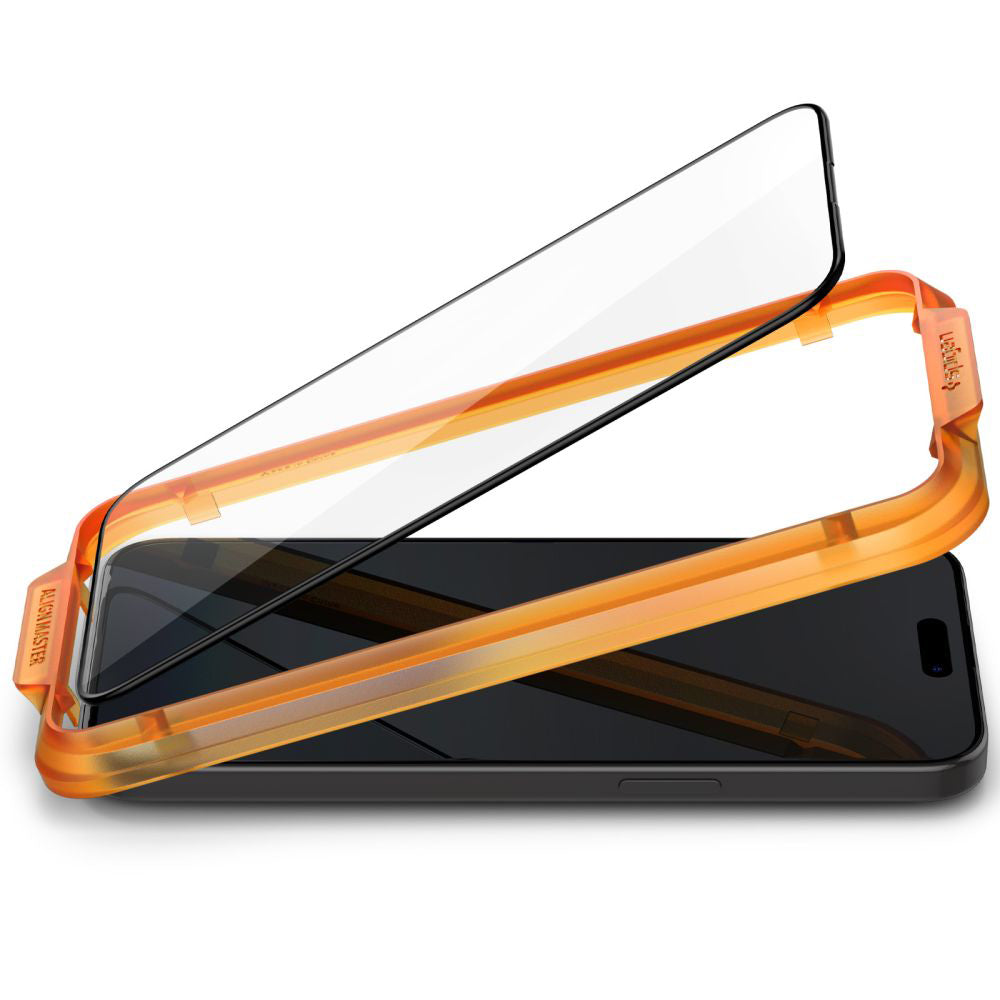 Skärmskydd Spigen GlastR Align Master för Apple iPhone 15 Plus, Härdat Glas, Full Lim, Set om 2 stycken, Svart AGL06886