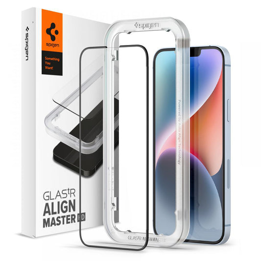 Skärmskydd Spigen GlastR Align Master för Apple iPhone 17e / 16e / 14 / 13 Pro, Härdat Glas, Full Lim, Svart AGL03725