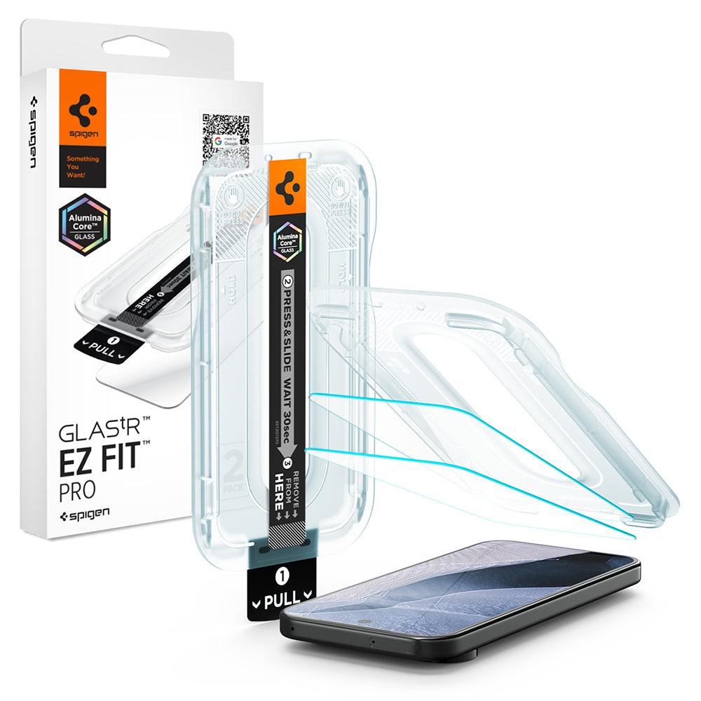 Skärmskydd Spigen GlastR EZ FIT Pro för Google Pixel 11 Pro / 11, Härdat glas, Fullt lim, Set om 2 stycken AGL11480