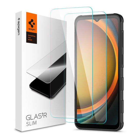 Skärmskydd Spigen GlastR Slim för Samsung Galaxy XCover7 Pro / Xcover7 G556, Härdat glas, Full lim, Set om 2 stycken AGL09407