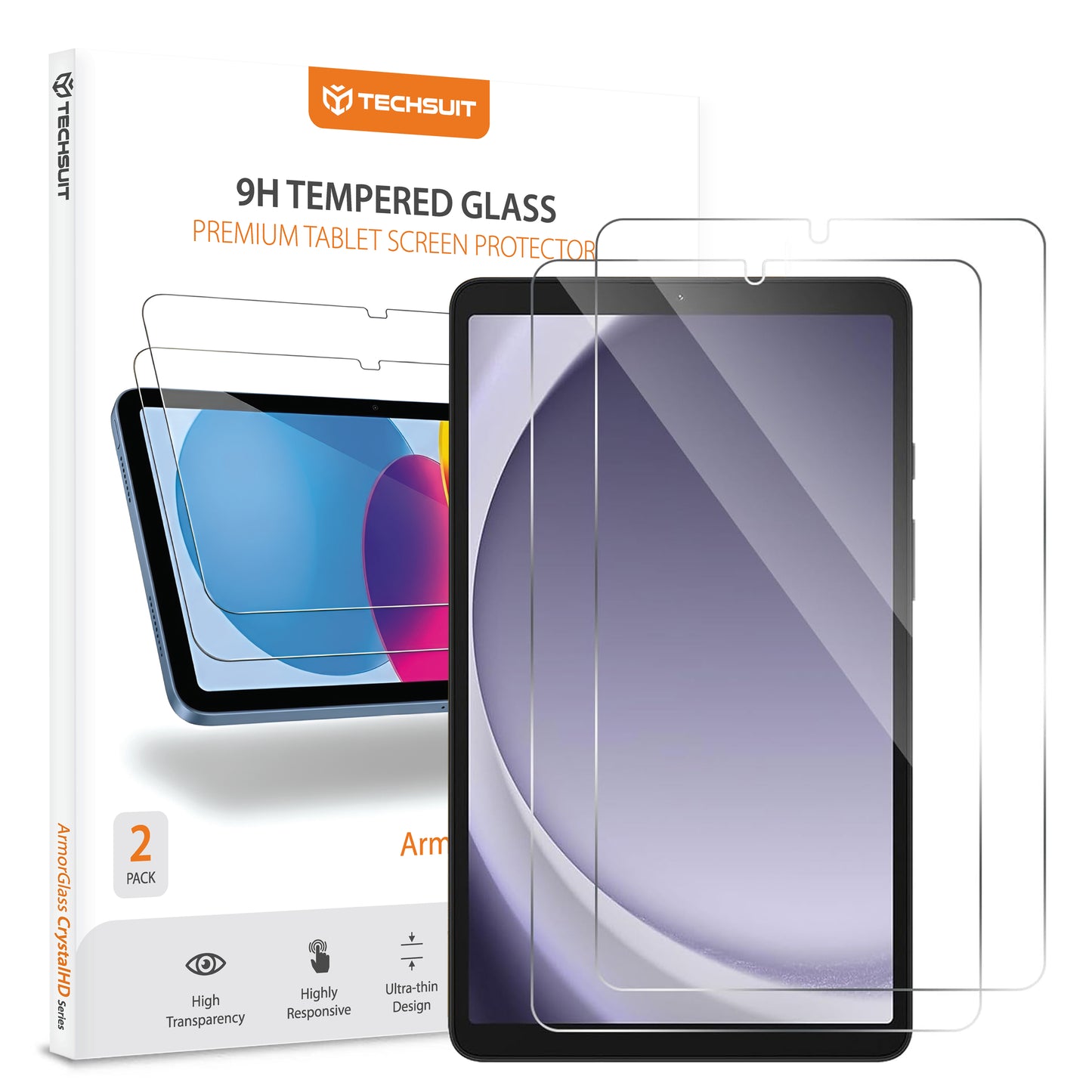 Skärmskydd Techsuit ArmorGlass CrystalHD för Samsung Galaxy Tab A11 / Tab A9, Härdat Glas, Full Lim, Set med 2 stycken