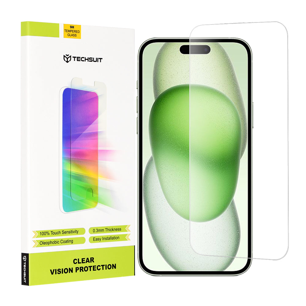 Techsuit Clear Vision Skärmskydd för Apple iPhone 16 Plus / 15 Plus / 15 Pro Max, Härdat Glas, Fullt Lim